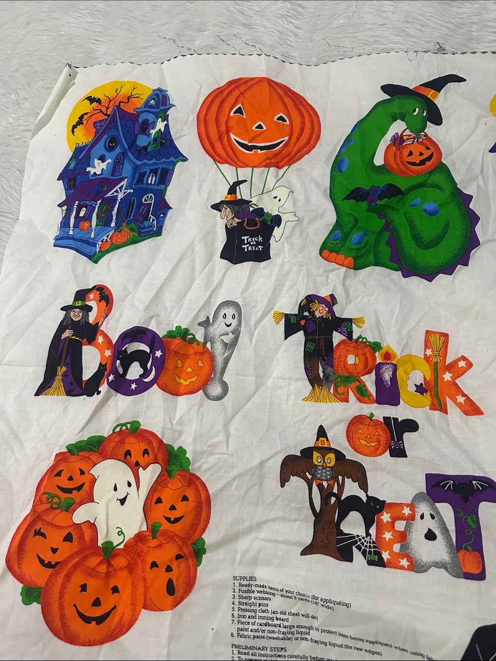 Vintage  VIP Halloween Fabric Panel - Orange, Green, Purple, Black